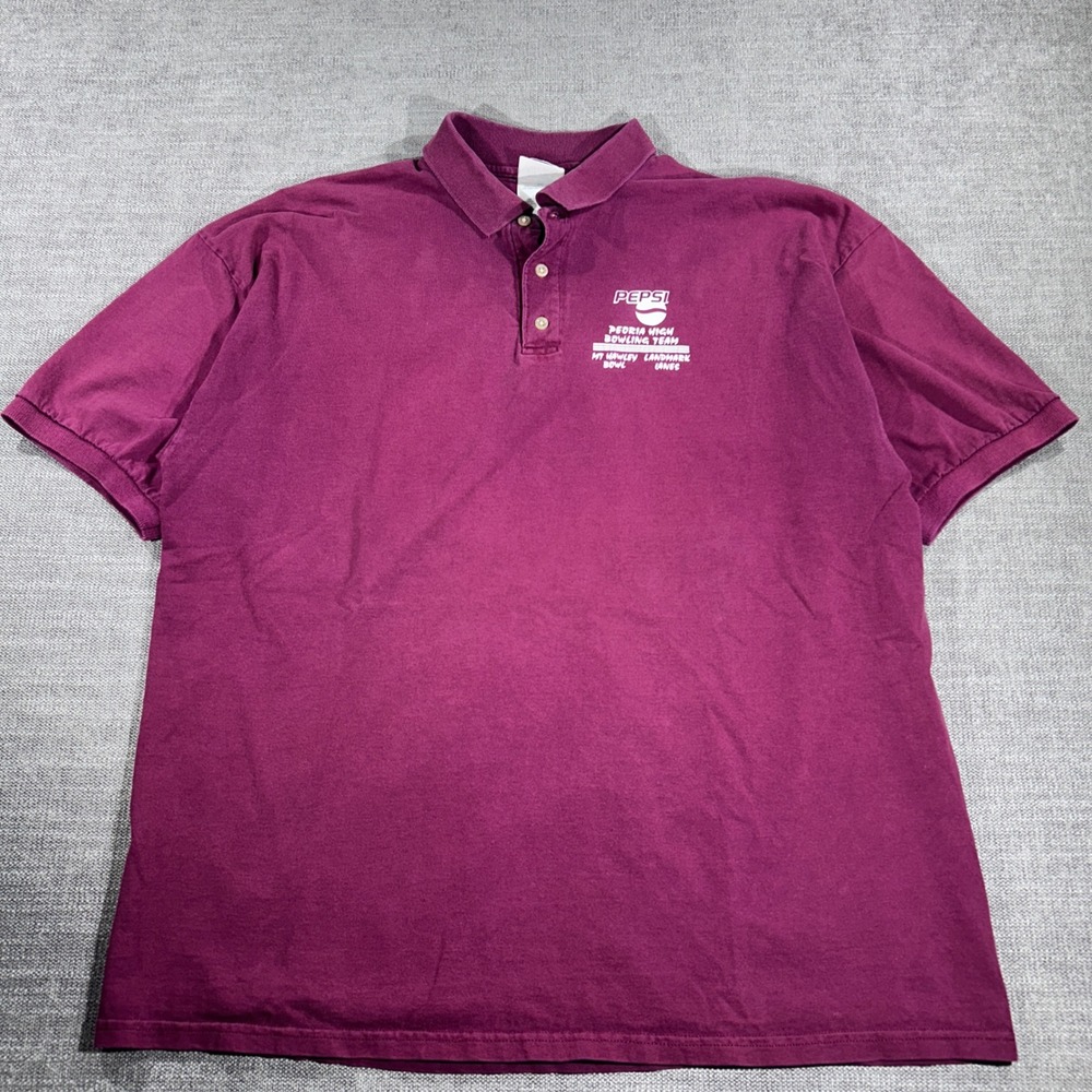 Gildan Pepsi Peoria High Bowling Team Polo Mens XL Maroon Good Graphic Shirt